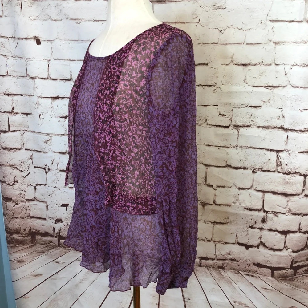 CAbi‎ #823 Sonnet Silk Boho Sheer Floral Print Top - Picture 4 of 8